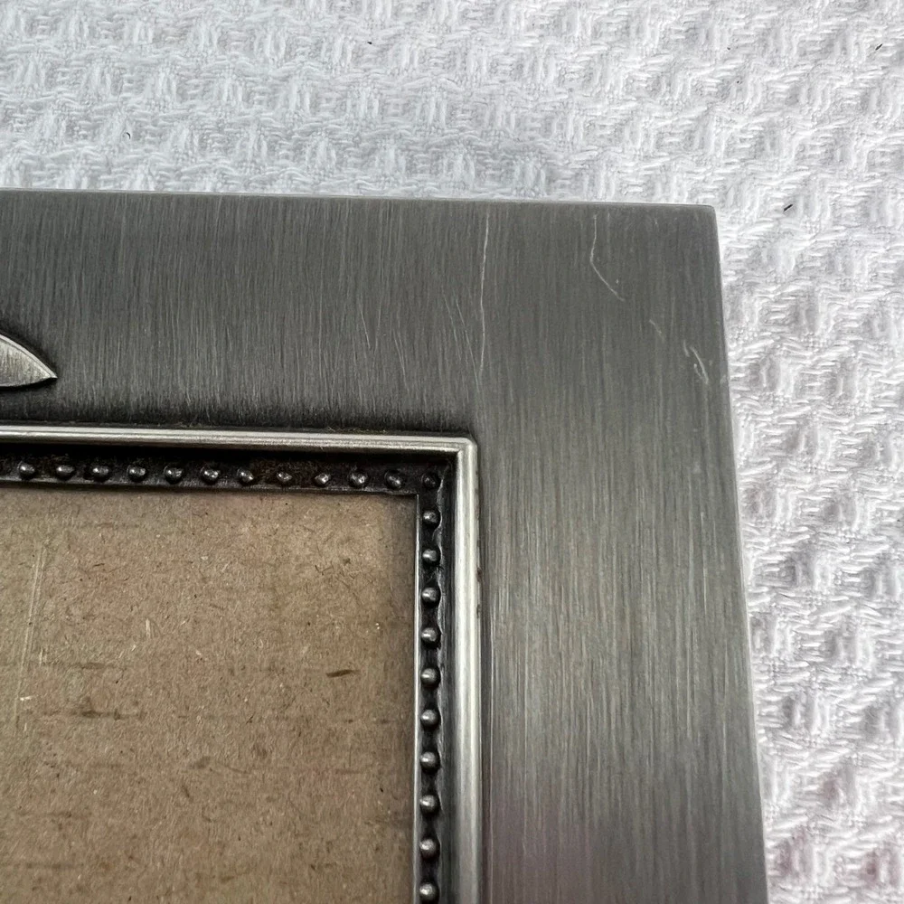 Burnes Of Boston Brushed Silver Picture Frame W/Teddy Bear & Bow Size 3.5